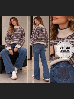 Sweter we wzory z półgolfem